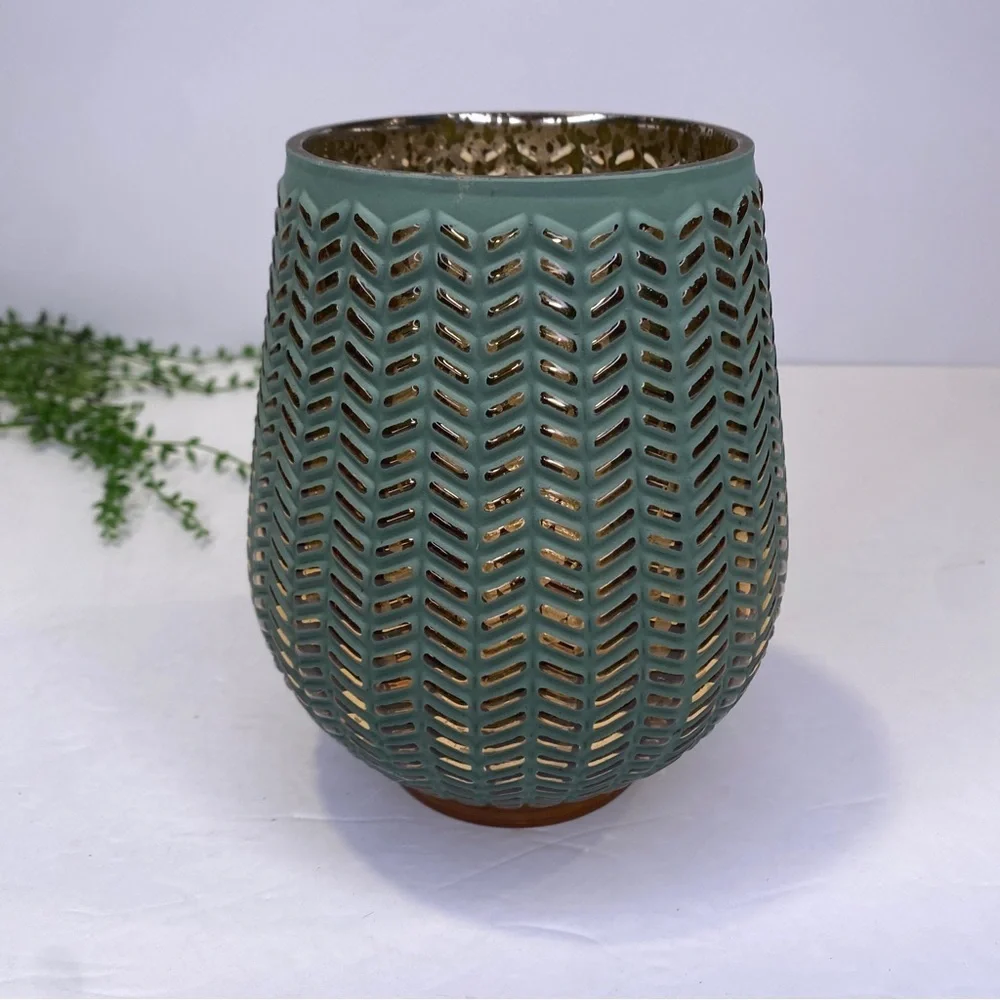 Green Mercury Glass Round Floral Vase